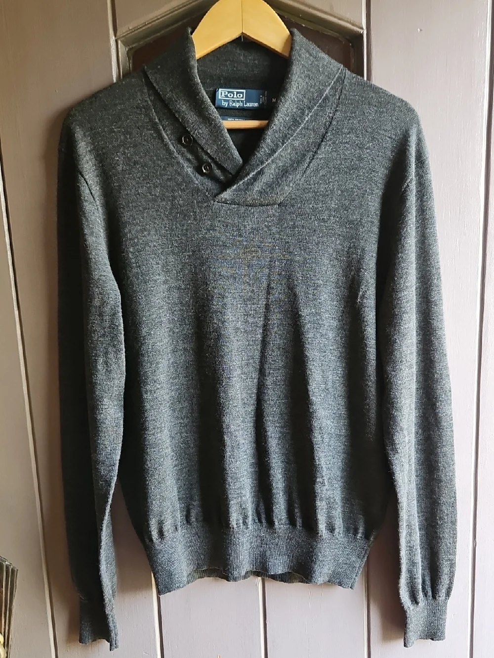 Polo by Ralph Lauren Men's Charcoal Merino Wool Shawl Collar Sweater